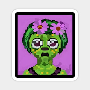 watercolor flowers green zombie girl pixel art Magnet