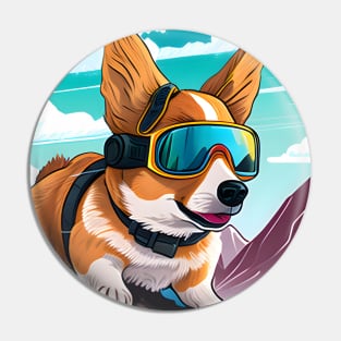 Welsh Corgi Ski goggles skiboarding in the Mountains Pin