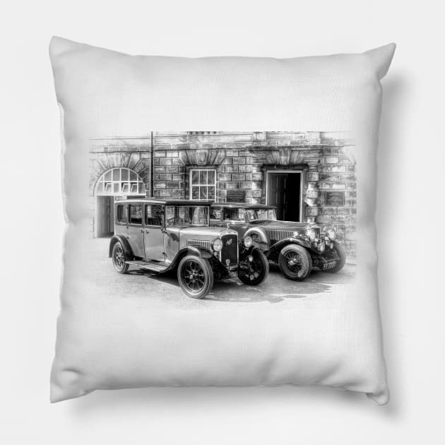 Austin Six and Invicta Cars - black and white Pillow by SteveHClark