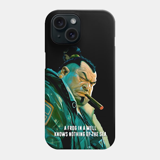 Puff Sumo Japanese Proverb: A frog in a well knows nothing of the sea  on a dark (Knocked Out) background Phone Case by Puff Sumo