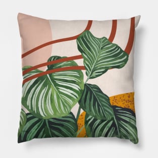 Mid Century Modern Clathea, Abstract Botanical Illustration Pillow