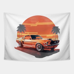 Vintage Summer Ford Mustang Beach Sunset sports car Tapestry