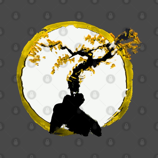 gold and yellow tree of success - Enso circle inspired bonsai tree gift by Trippy Critters