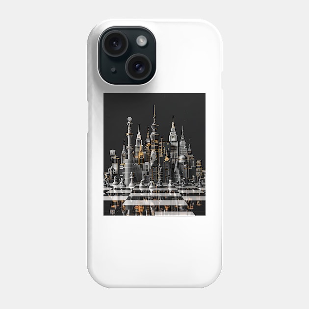 Cityscape Gambit: Skyline Chess Match Tee gift Phone Case by familycuteycom