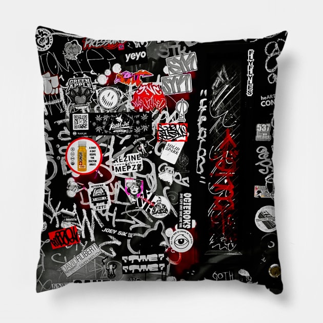 Street Graffiti Tag Stickers NYC Pillow by eleonoraingrid