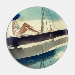 Woman Sunbathing on a Sailboat Pin