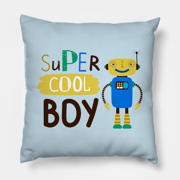 Robot Super Cool Boy Pillow by Mako Design 