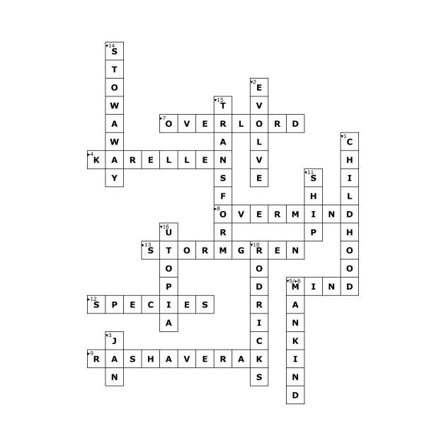 (1953CE) Crossword pattern with words from a famous 1953 science fiction book. by ScienceFictionKirwee