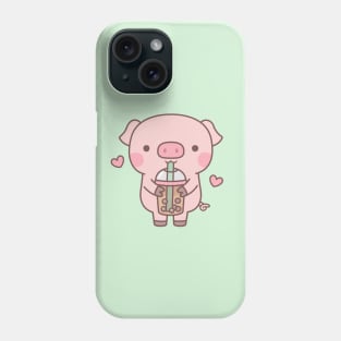 Cute Little Pig Loves Boba Tea Phone Case