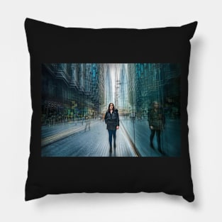 Woman walking in London Pillow