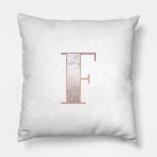 Monogram rose gold glitter marble F Pillow