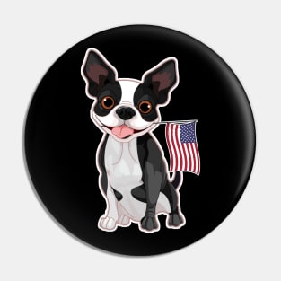 American Flag Boston Terrier Dog Love Pin