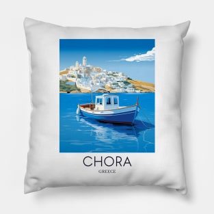 A Pop Art Travel Print of Chora Andros Island - Greece Pillow