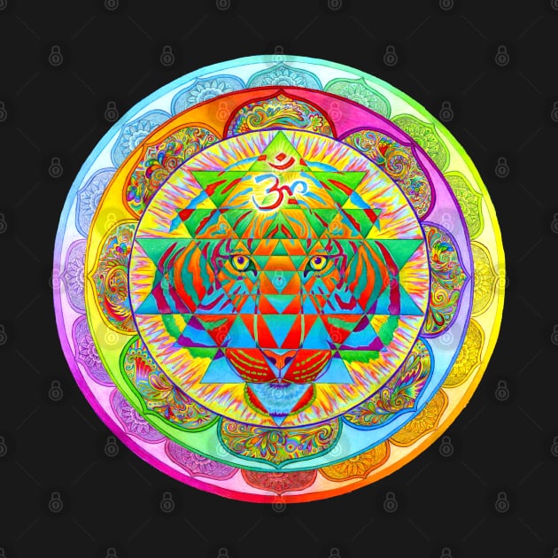 Inner Strength Psychedelic Tiger Sri Yantra Mandala by rebeccawangart