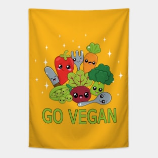 Go Vegan - Kawaii Vegetables Tapestry