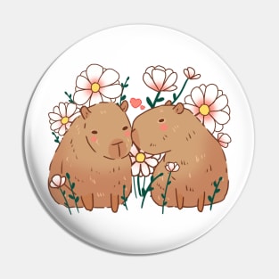 Capybaras in love with flowers Pin