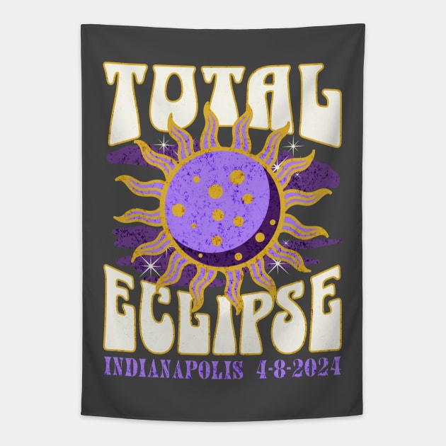 Total Eclipse 2024 Indianapolis Retro Groovy Tapestry by daisyblue