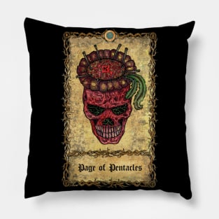 Page Of pentacles. Eternal Bones Tarot Design (Colorful) Pillow