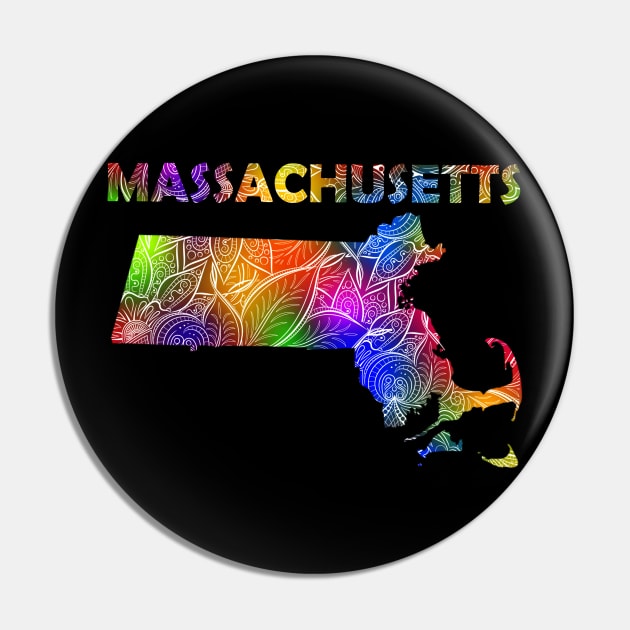 Colorful mandala art map of Massachusetts with text in multicolor pattern Pin by Happy Citizen