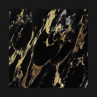 Black Marbling Effect Gold Design T-Shirt