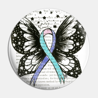 Thyroid Cancer Ribbon w/ wings- color design Pin