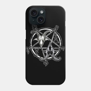 Two Faces of Devil - Baphomet, devil, black and white, black Phillip, goat, horns, skull, night Phone Case