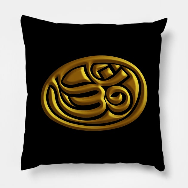 Om Mudra Gold Embossed Pillow by GeeTee