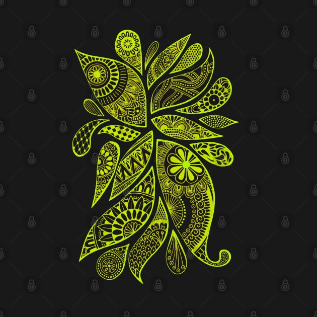 Abstract Zentangle Swirls Design (yellow-green on black) by calenbundalas