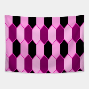 Hot Pink and Black Hexagon Geometric Pattern Tapestry