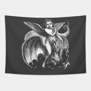 Demonic Winged Boy Riding A Two Headed Dragon Cut Out Tapestry