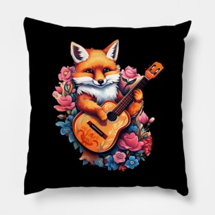 Cottagecore Fox With Acoustic Guitar Pillow