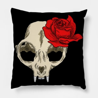 Skull cat and rose Pillow