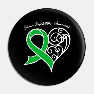 Brain Disabilities Awareness Heart Ribbon Gift Valentines Day - In This Family Nobody Fights Alone Pin