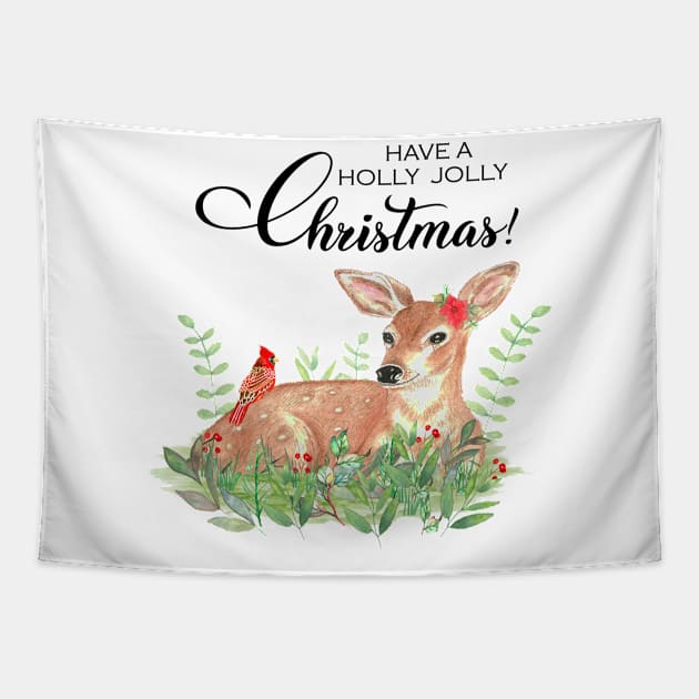 Have a holly jolly christmas watercolor deer Tapestry by LatiendadeAryam