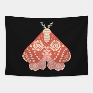 Folk Art Moth in Coral Tapestry