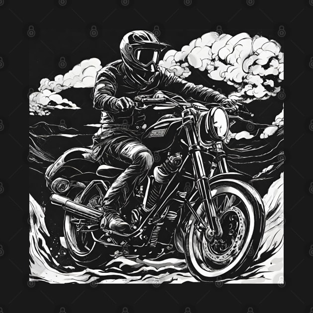 Black White Illustrative Muted Motorcycle by orangedan