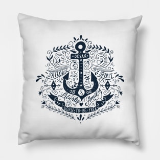 Nautical vintage label with an anchor and hand lettering. Pillow