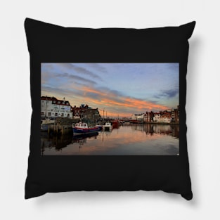 Whitby Harbour at Sunset Pillow