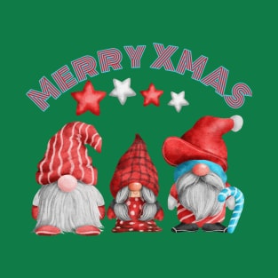 Funny Christmas Gnomes Retro Watercolor Art T-Shirt