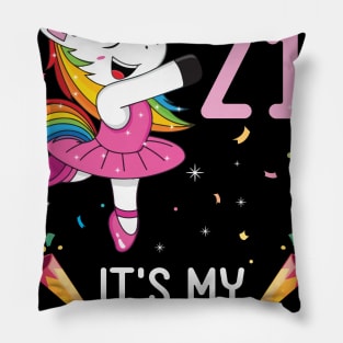 Happy Unicorn Dancing Congratulating 21st Time It's My Birthday 21 Years Old Born In 2000 Pillow