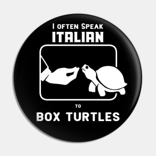 Funny Italian hand gesture and eastern box turtle in white ink Pin