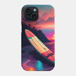 80s Style Hawaiian Surfing in a Beautiful Sunset Retro Vintage Travel Artwork Phone Case