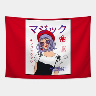 Cherry Anime Pop Star Magazine Cover Tapestry