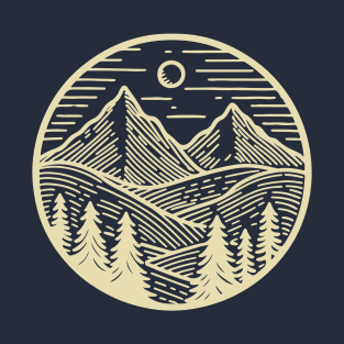 Sun over mountains line art T-Shirt