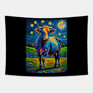 Cow in starry night Tapestry