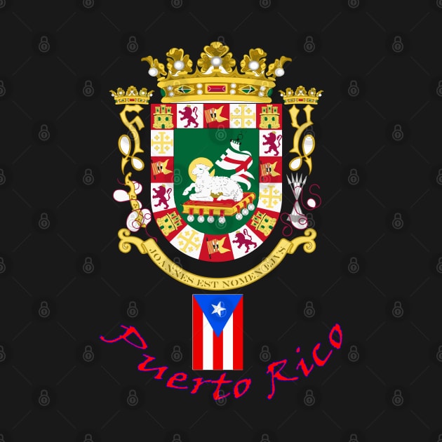 Coat of Arms for Puerto Rico- Red Lettering by Mr.Guru 305 