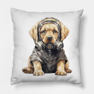 Labrador Retriever Dog Wearing Gas Mask Pillow