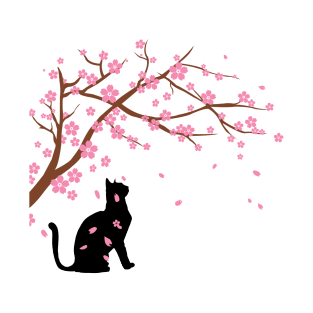 Cherry Blossom Black Cat Sakura Japanese T-Shirt