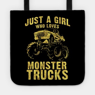 Just a GIRL who Loves MONSTER TRUCKS awesome black and yellow distressed style Tote