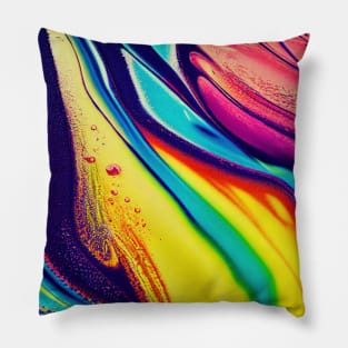 Liquid Colors Flowing Infinitely - Heavy Texture Swirling Thick Wet Paint - Abstract Inspirational Rainbow Drips Pillow